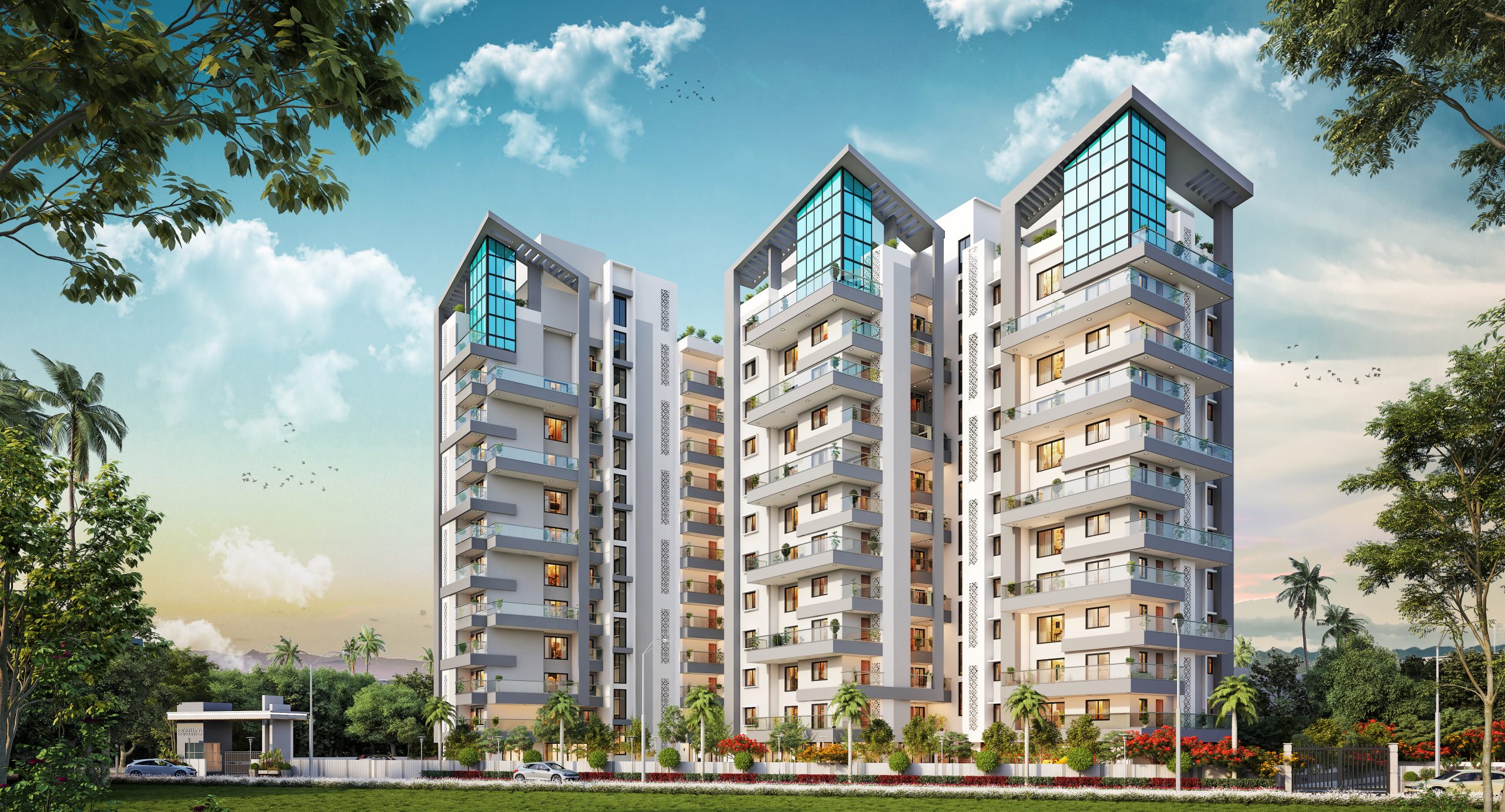 Prarthana Eco Exotica towers, front view (illustrative render)